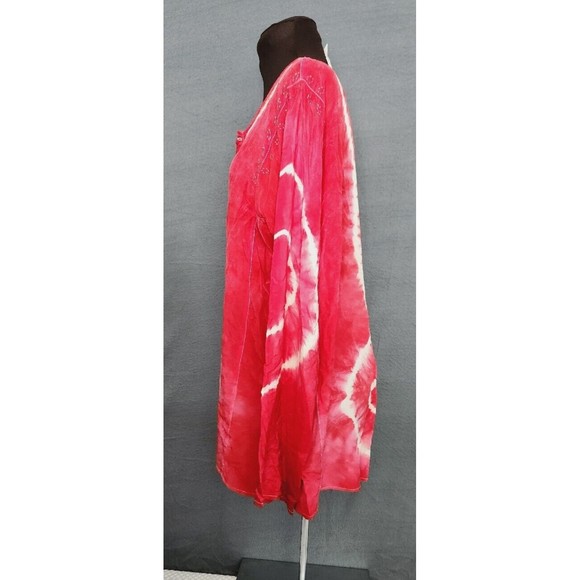 Soft Surroundings 100% Silk Hot Pink Red Tie Dye Button Up Tunic Top Size M - Picture 3 of 9